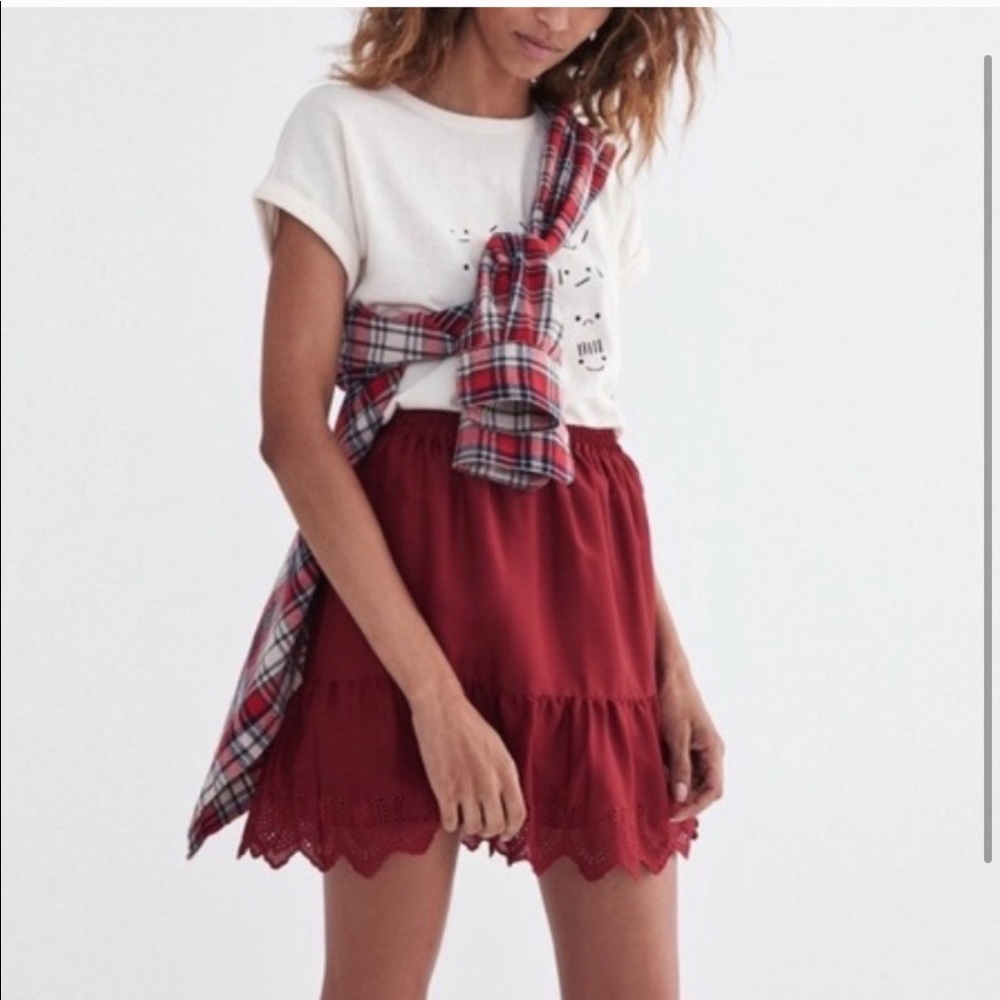Madewell Duskaway Red Eyelet Skirt